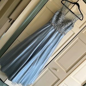 Cinderella sky blue prom dress with lots of bling.